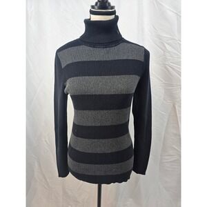 Ralph Lauren Black Ribbed‎ Turtleneck Sweater RL Logo Women's